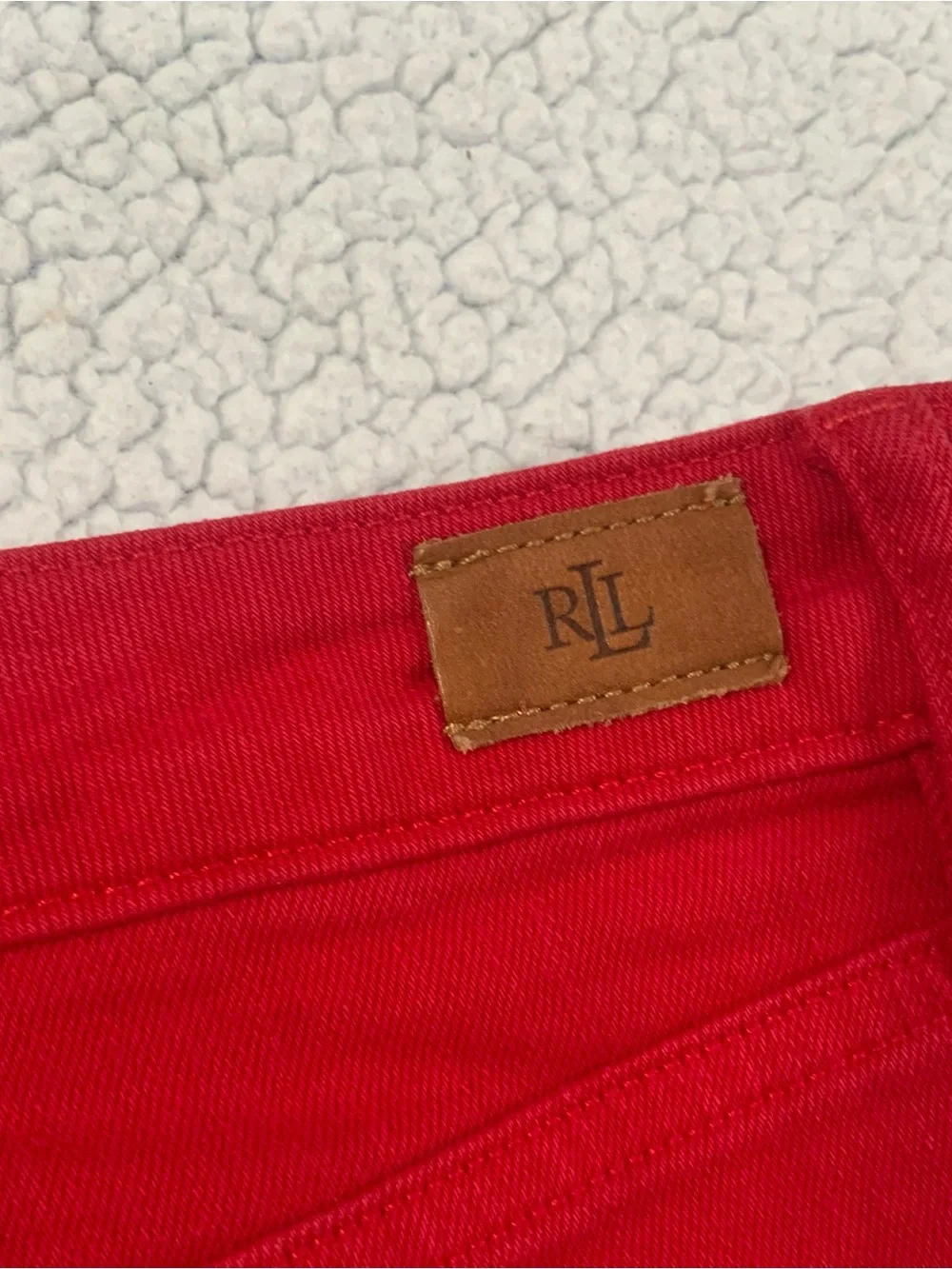 Lauren Ralph Lauren Straight Leg Red Denim Jeans Size 14 Logo Leather Patch